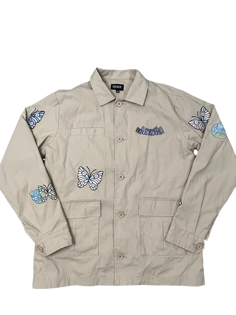 Ripndip Tan Military Field Jacket Fully Embroidered Cat Alien Decals M Ripstop